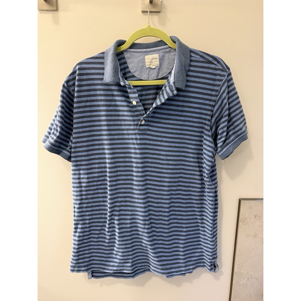 J. Hilburn Polo Shirt Men's Large Slim Fit Blue Grey Striped Luxury Pique Knit